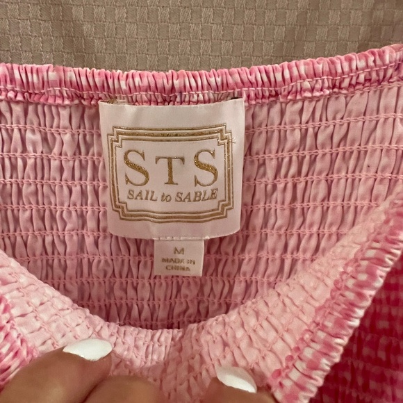 Sail to Sable Spaghetti Strap Smocked Dress Pink/White / Green Sz M NWOT - Picture 7 of 10